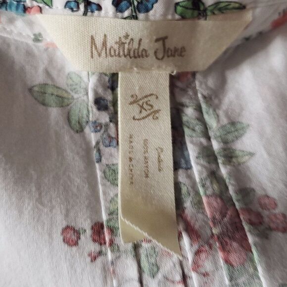 Matilda Jane White Floral Short Sleeve Ruffle Shirt Our Atlas Peasant Boho XS - Picture 4 of 4